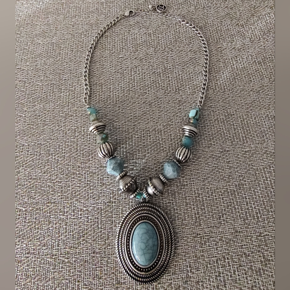 Erica Lyons Silver and Blue Beaded Necklace